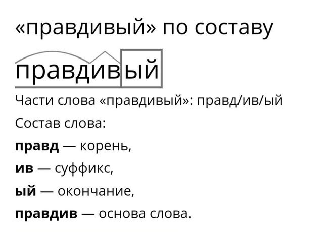 Выбери картинку с верным морфемным разбором слова. Разбор слова правдивый. Правдивый разбор слова по составу. Морфемный и словообразовательный разбор слова правдивый. Правдивый морфемный разбор.