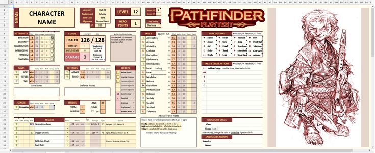 Pathfinder бланк персонажа электронный вариант