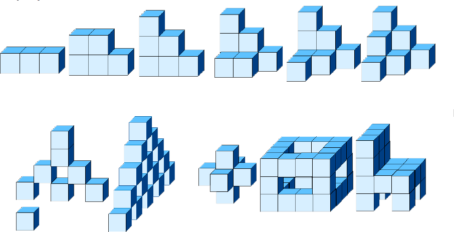 Сколько синих кубиков. Фигуры из кубов. Кубические фигуры. Объемный куб. Конструирование из кубов.