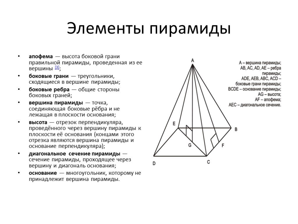 Плоскости в треугольной пирамиде. Что такое пирамида основание пирамиды боковые грани ребра высота. Правильная пирамида ее основания боковые ребра высота. Правильная пирамида ребра грани вершины. Пирамида геометрия обозначения.