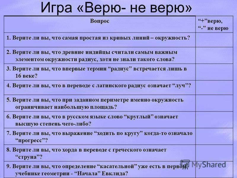 Играть в верю не верю. Игра верю не верю вопросы.