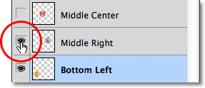 Clicking on the visibility icon for the Middle Right layer. 