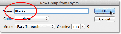 Naming the new layer group. 