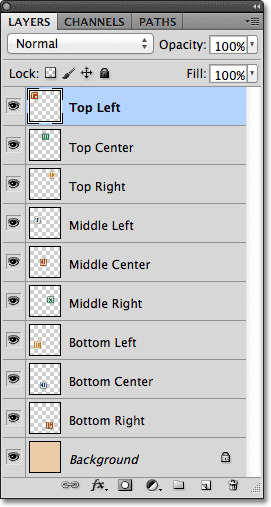 The Layers panel in Photoshop CS5. 
