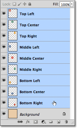 Selecting all the blocks layers in the Layers panel. 