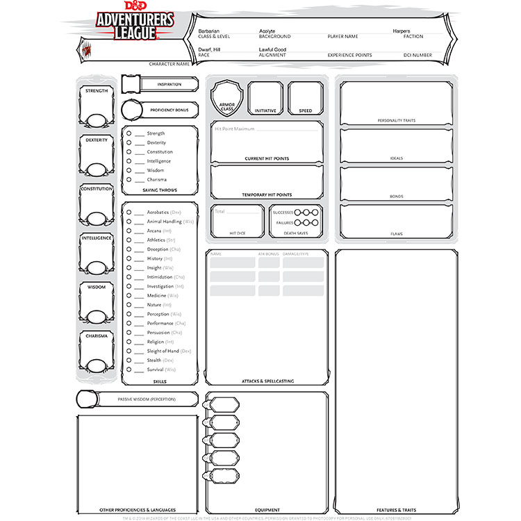 Adventurers League Character Sheet Form Fillable - Printable Forms Free ...